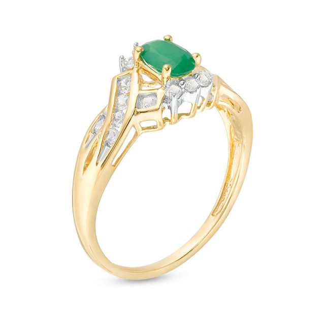 Oval Emerald and Lab-Created White Sapphire Ring in 10K Gold|Peoples Jewellers