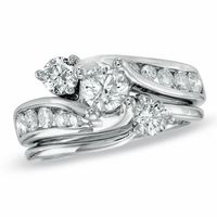 1.50 CT. T.W. Diamond Three Stone Slant Bridal Set in 14K White Gold|Peoples Jewellers