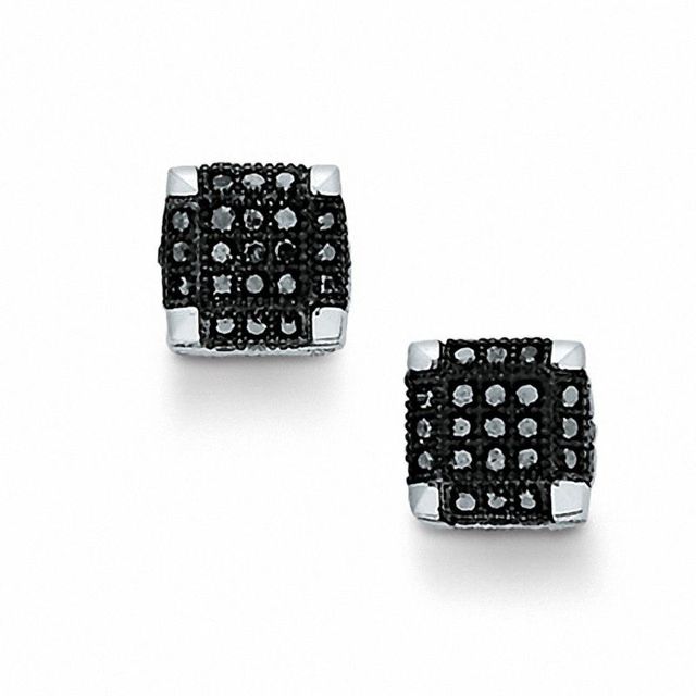 0.19 CT. T.W. Black Diamond Square Earrings in 10K White Gold|Peoples Jewellers
