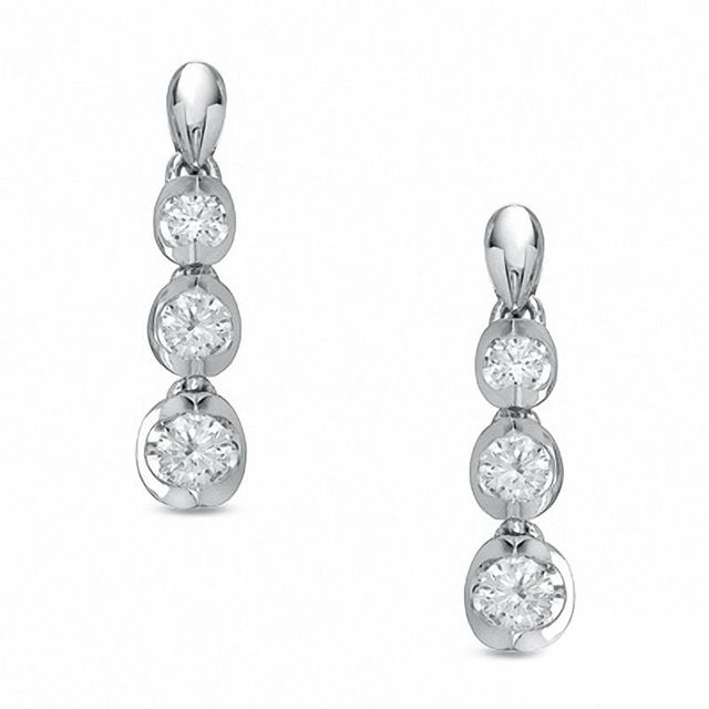 0.50 CT. T.W. Canadian Certified Diamond Three Stone Drop Earrings in 14K White Gold|Peoples Jewellers