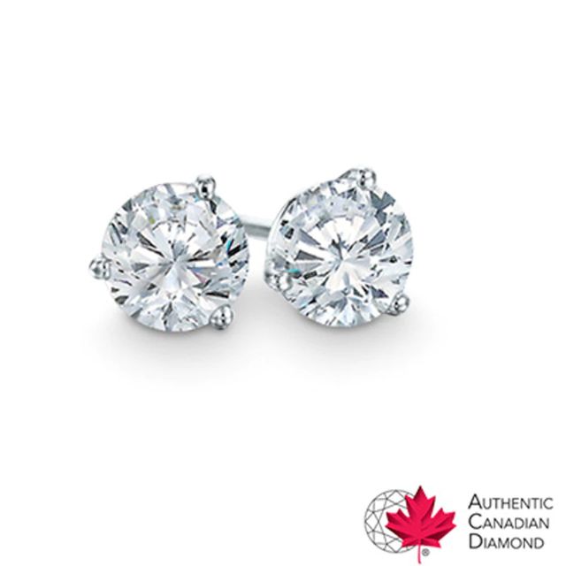 CT. T.W. Certified Canadian Diamond Solitaire Stud Earrings in 14K White Gold (I/I2