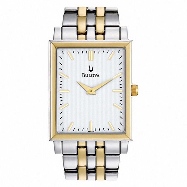 Men's Bulova Two-Tone Watch with Tonneau White Dial (Model: 98A115)