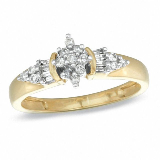 0.25 CT. T.W. Diamond Cluster Ring in 10K Gold|Peoples Jewellers