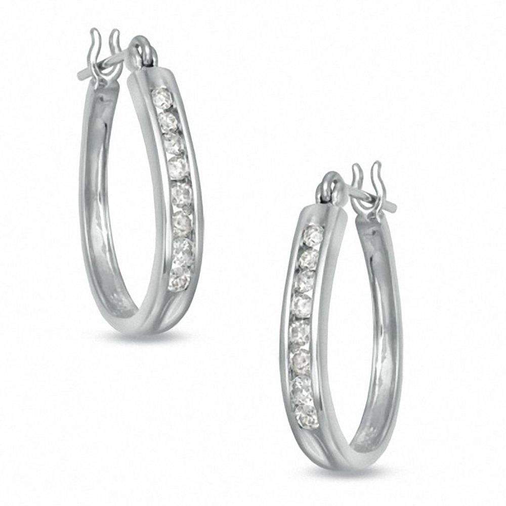 0.50 CT. T.W. Diamond Oval Hoop Earrings in 10K White Gold|Peoples Jewellers