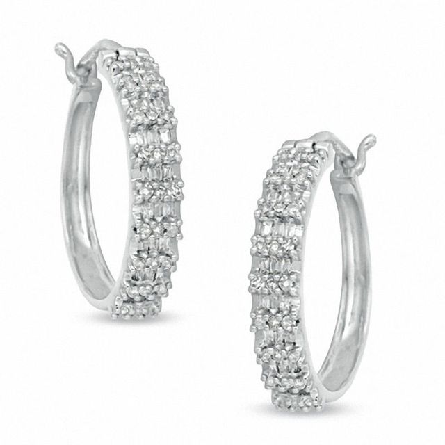 0.50 CT. T.W. Diamond Hoop Earrings in 10K White Gold|Peoples Jewellers