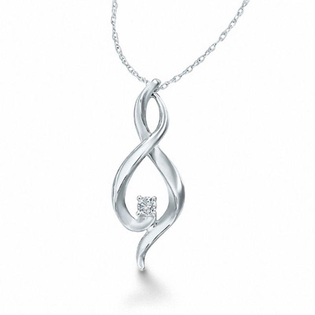 0.07 CT. Diamond Solitaire Flame Pendant in 10K White Gold