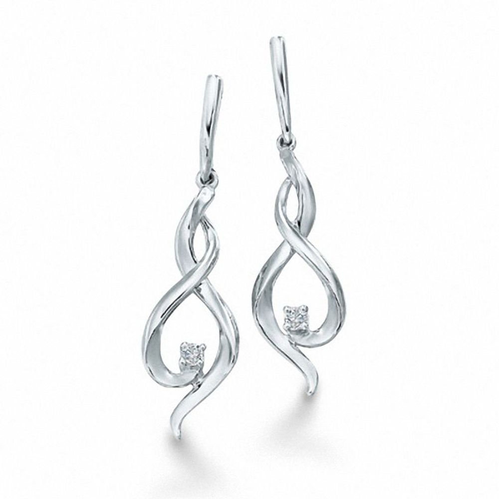 0.06 CT. T.W. Diamond Solitaire Flame Drop Earrings in 10K White Gold|Peoples Jewellers