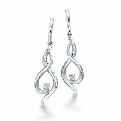 0.06 CT. T.W. Diamond Solitaire Flame Drop Earrings in 10K White Gold|Peoples Jewellers