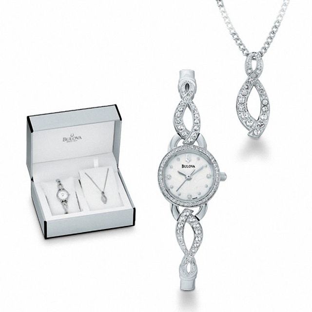 Ladies' Bulova Crystal Accent Watch and Pendant Set (Model: 96X119)|Peoples Jewellers