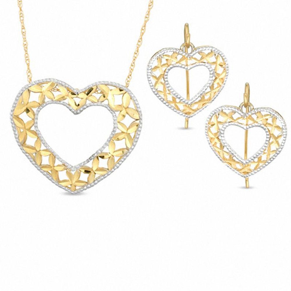 Diamond-Cut Heart Pendant and Earring Set in 10K Gold|Peoples Jewellers