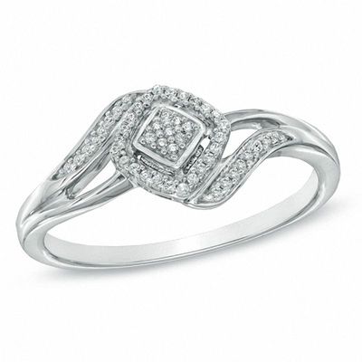 0.09 CT. T.W. Multi-Diamond Square Bypass Ring in Sterling Silver|Peoples Jewellers