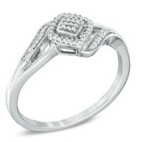 0.09 CT. T.W. Multi-Diamond Square Bypass Ring in Sterling Silver|Peoples Jewellers