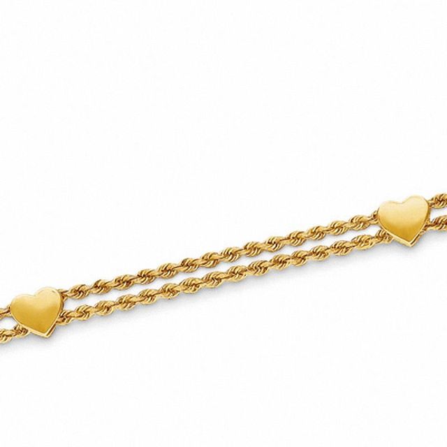 Heart Station Rope Bracelet in 10K Gold 7.5"|Peoples Jewellers