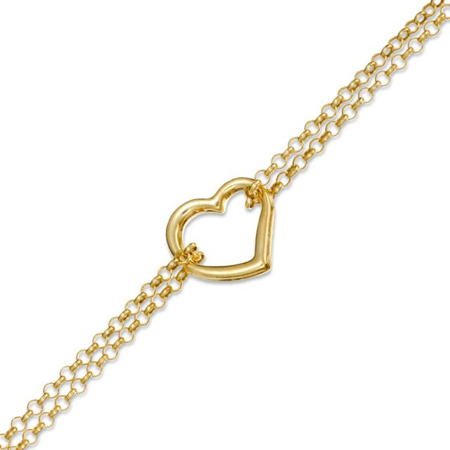 Double Rolo Chain Bracelet with Heart Accent in 10K Gold|Peoples Jewellers