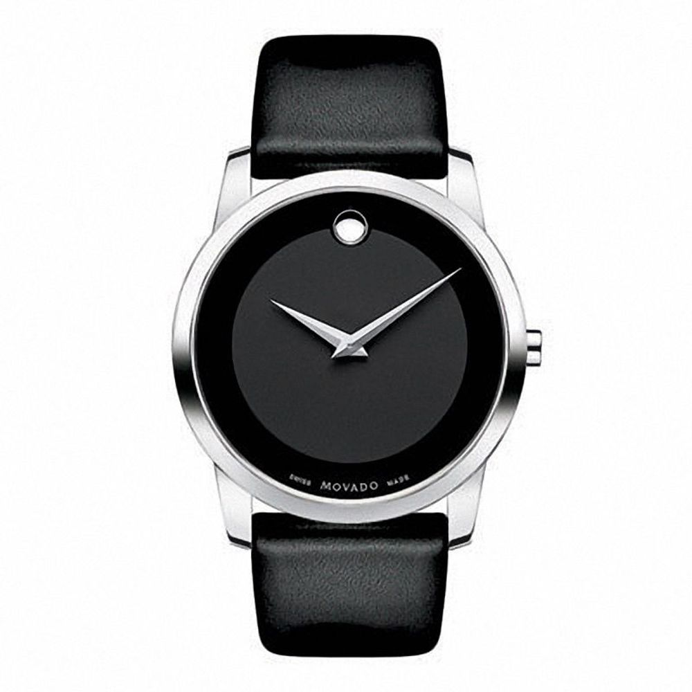 Men's Movado Leather Strap Watch with Black Museum Dial (Model: 0606502)|Peoples Jewellers