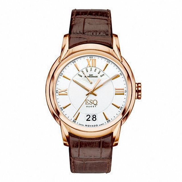 Men's ESQ Movado Quest Retrograde Rose-Tone Strap Watch with Silver-Tone Dial (Model: 07301403)|Peoples Jewellers