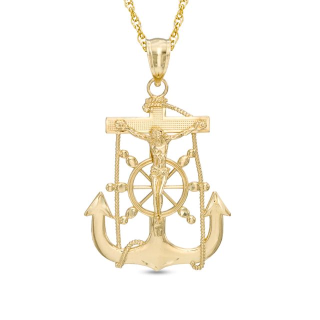 Men's Diamond-Cut Mariner's Cross Charm in 10K Two-Tone Gold