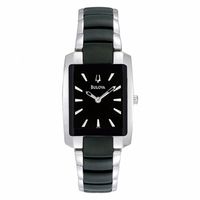 Ladies' Bulova Two-Tone Watch with Rectangular Black Dial (Model: 98L148)|Peoples Jewellers