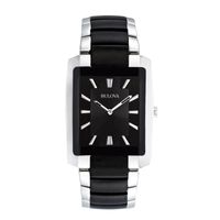 Men's Bulova Two-Tone Watch with Rectangular Black Dial (Model: 98A117)|Peoples Jewellers