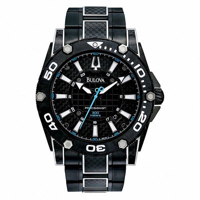 Men's Bulova Precisionist Champlain Black IP Watch with Black Carbon Fibre Dial (Model: 98B153)|Peoples Jewellers