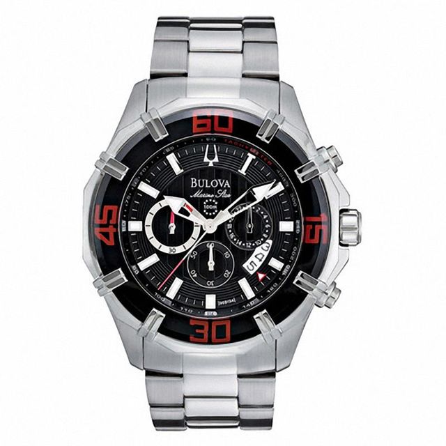Men's Bulova Marine Star Chronograph Watch with Round Black Dial (Model: 96B154)|Peoples Jewellers
