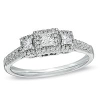 0.25 CT. T.W. Princess-Cut Diamond Three Stone Frame Ring in 14K White Gold|Peoples Jewellers