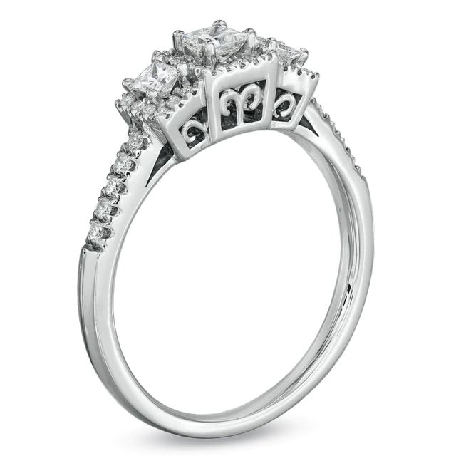 0.25 CT. T.W. Princess-Cut Diamond Three Stone Frame Ring in 14K White Gold|Peoples Jewellers