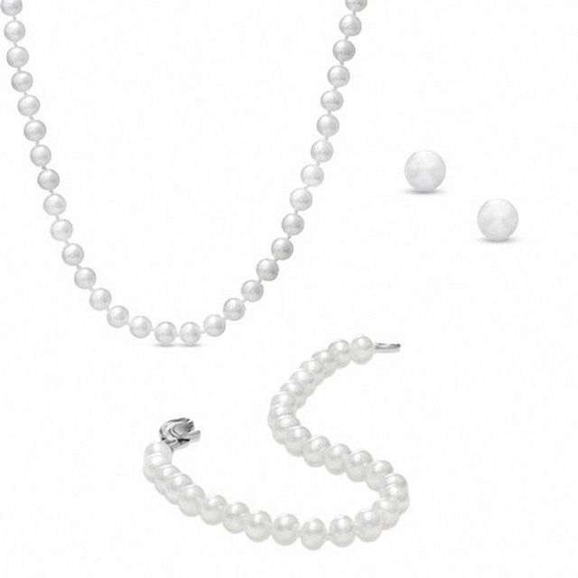Honora 5.5 - 6.5mm Cultured Freshwater Pearl Necklace, Bracelet and Earrings Set|Peoples Jewellers