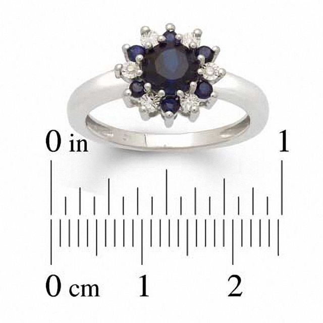 Lab-Created Blue Sapphire and Diamond Accent Flower Pendant, Ring and Earrings Set in Sterling Silver - Size 7