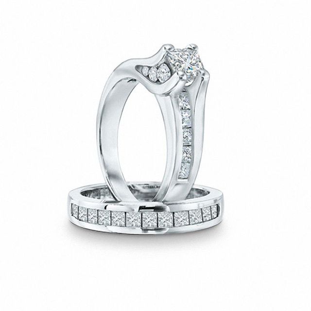 1.00 CT. T.W. Princess-Cut Diamond Bridal Set in 14K White Gold