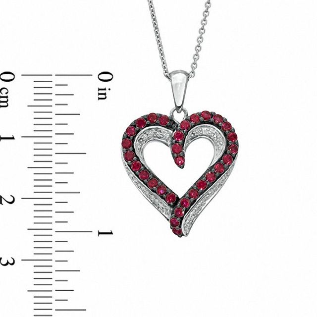 Lab-Created Ruby and Diamond Accent Heart Pendant in Sterling Silver|Peoples Jewellers
