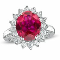 Oval Lab-Created Ruby and White Sapphire Frame Ring in Sterling Silver|Peoples Jewellers