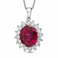 Oval Lab-Created Ruby and White Sapphire Frame Pendant in Sterling Silver|Peoples Jewellers