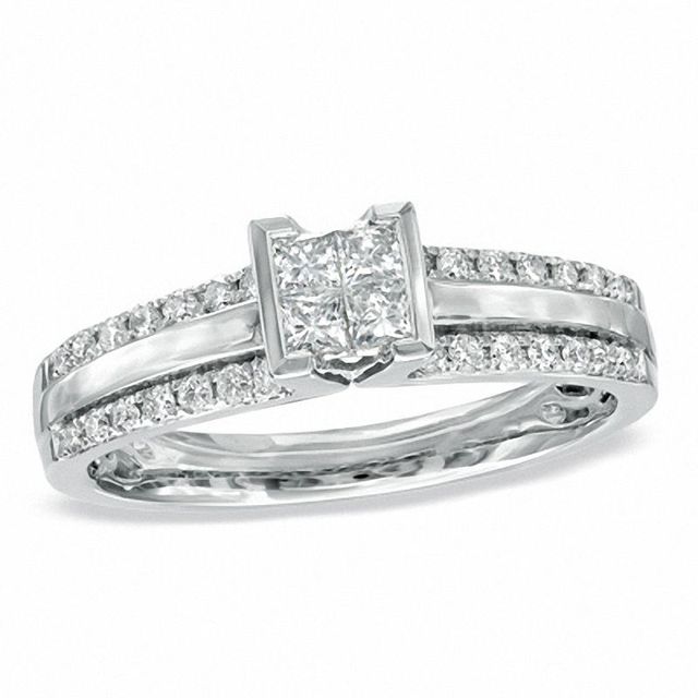 0.50 CT. T.W. Princess-Cut Quad Diamond Engagement Ring in 14K White Gold|Peoples Jewellers