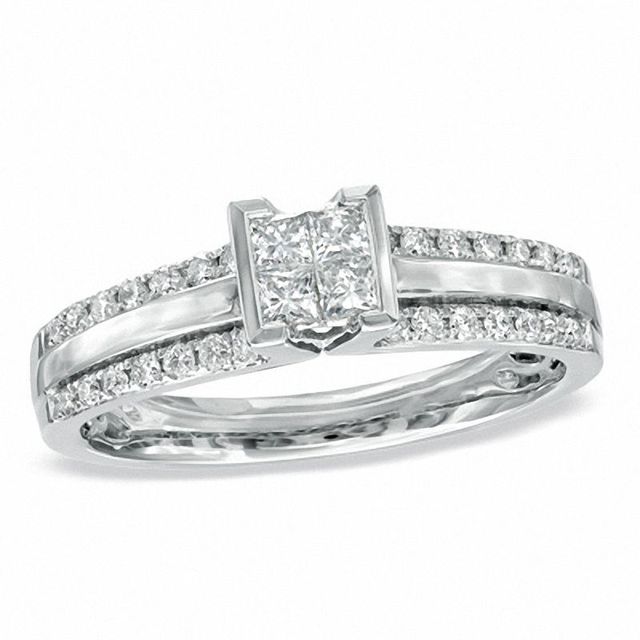 0.50 CT. T.W. Princess-Cut Quad Diamond Engagement Ring in 14K White Gold