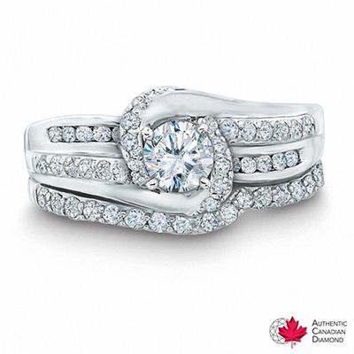 1.00 CT. T.W. Certified Canadian Diamond Bridal Set in 14K White Gold (H-1/I1)|Peoples Jewellers