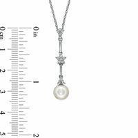 6.5-8.0mm Freshwater Cultured Pearl and Lab-Created White Sapphire Pendant and Earrings Set in Sterling Silver|Peoples Jewellers