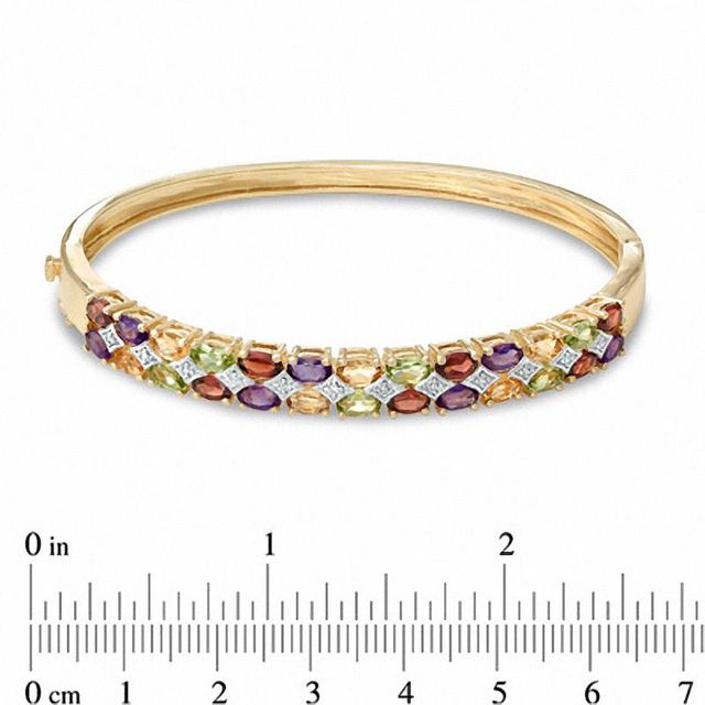 Multi-Gemstone and Diamond Accent Bangle in Sterling Silver with 14K Gold Plate|Peoples Jewellers