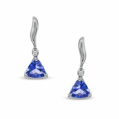 4.5mm Trillion-Cut Tanzanite and Diamond Accent Earrings in 10K White Gold|Peoples Jewellers