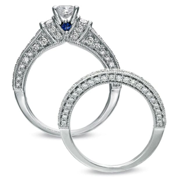 Vera Wang Love Collection CT. T.W. Princess-Cut Diamond Three Stone Bridal Set in 14K White Gold|Peoples Jewellers