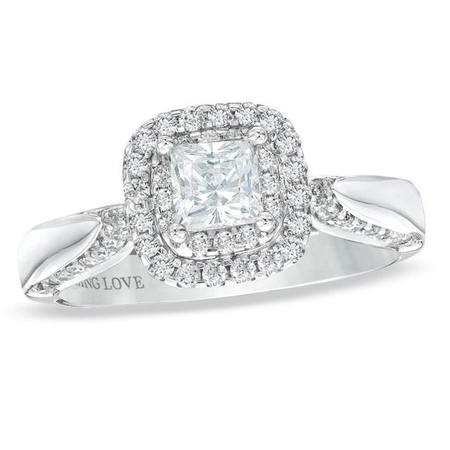 Vera Wang Love Collection 0.83 CT. T.W. Princess-Cut Diamond Double Frame Engagement Ring in 14K White Gold|Peoples Jewellers