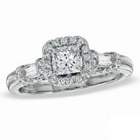 Vera Wang Love Collection 1.05 CT. T.W. Princess-Cut and Baguette Diamond Frame Engagement Ring in 14K White Gold|Peoples Jewellers