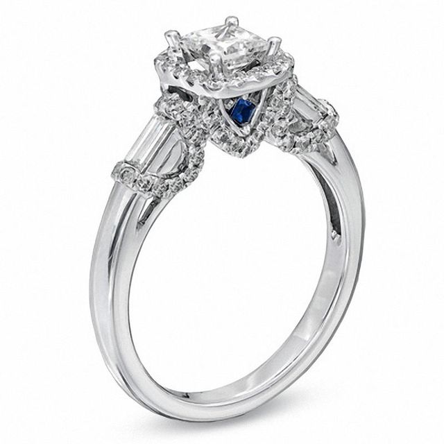 Vera Wang Love Collection 1.05 CT. T.W. Princess-Cut and Baguette Diamond Frame Engagement Ring in 14K White Gold|Peoples Jewellers