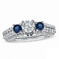 Vera Wang Love Collection 1.30 CT. T.W. Diamond and Sapphire Three Stone Engagement Ring in 14K White Gold|Peoples Jewellers