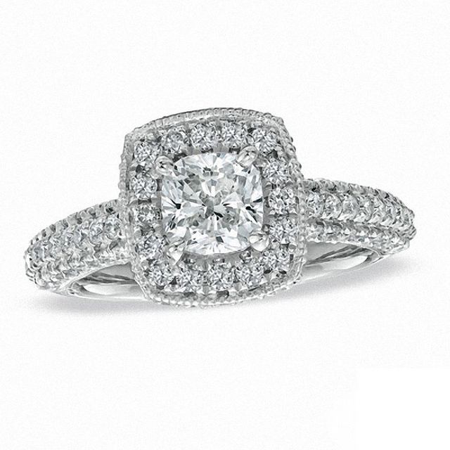 Vera Wang Love Collection 1.95 CT. T.W. Cushion-Cut Diamond Frame Engagement Ring in 14K White Gold|Peoples Jewellers