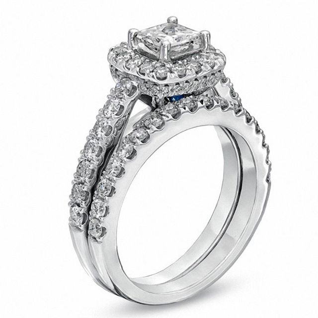 Vera Wang Love Collection 1.95 CT. T.W. Princess-Cut Diamond Frame Bridal Set in 14K White Gold|Peoples Jewellers