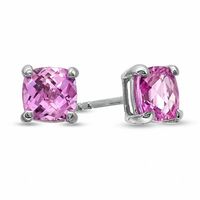 6.0mm Cushion-Cut Lab-Created Pink Sapphire Fashion Stud Earrings in 10K White Gold|Peoples Jewellers