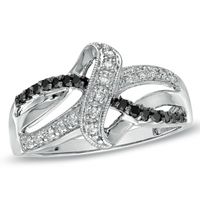 0.25 CT. T.W. Enhanced Black and White Diamond Ribbon Ring in Sterling Silver|Peoples Jewellers
