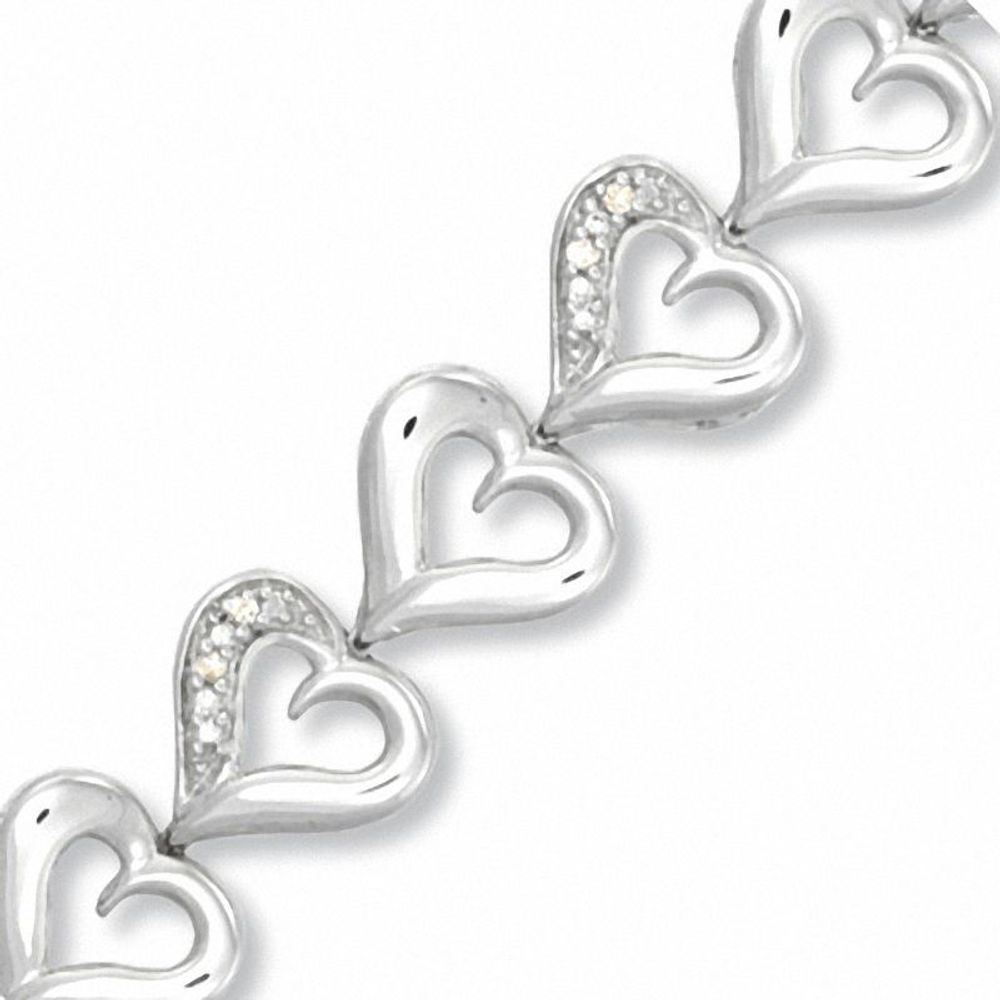 Diamond Accent Heart Link Bracelet in Sterling Silver - 7.25"|Peoples Jewellers