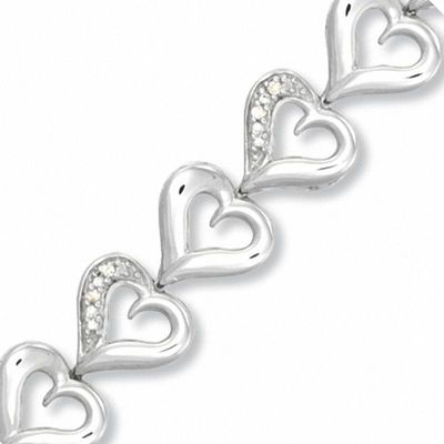 Diamond Accent Heart Link Bracelet in Sterling Silver - 7.25"|Peoples Jewellers